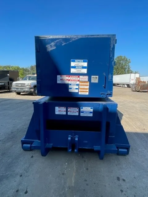A newly painted blue container
